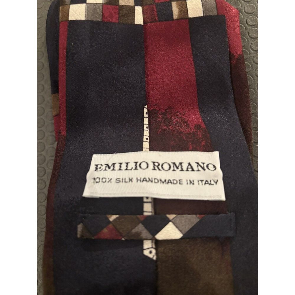 Silk Tie Necktie Geometric Red Browns Black & White Made in Italy Emilio Romano